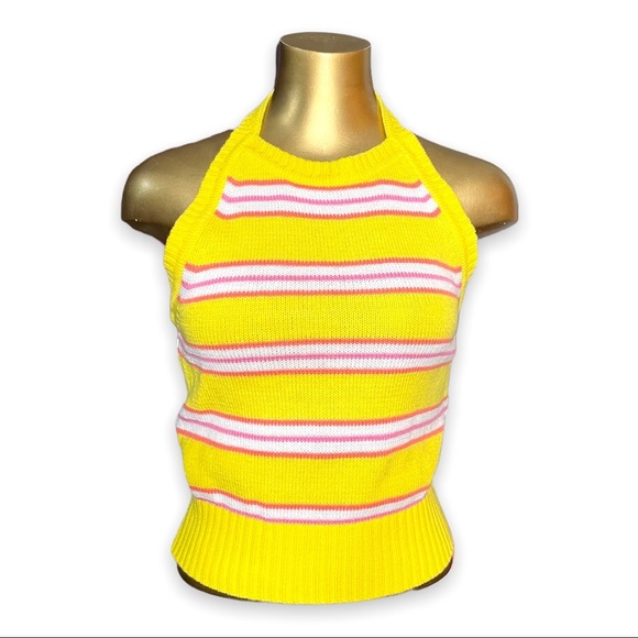 My Michelle Racer Stripe Retro Halter Contrast Sweater Knit Top Large - Picture 5 of 8
